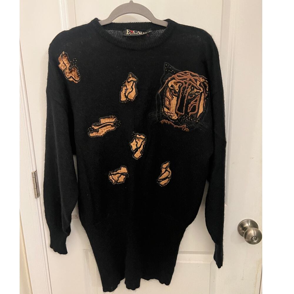 Vintage ESCADA Margaretha Ley 80s Tiger Mohair Wool Sweater 38 Grandmillennial
